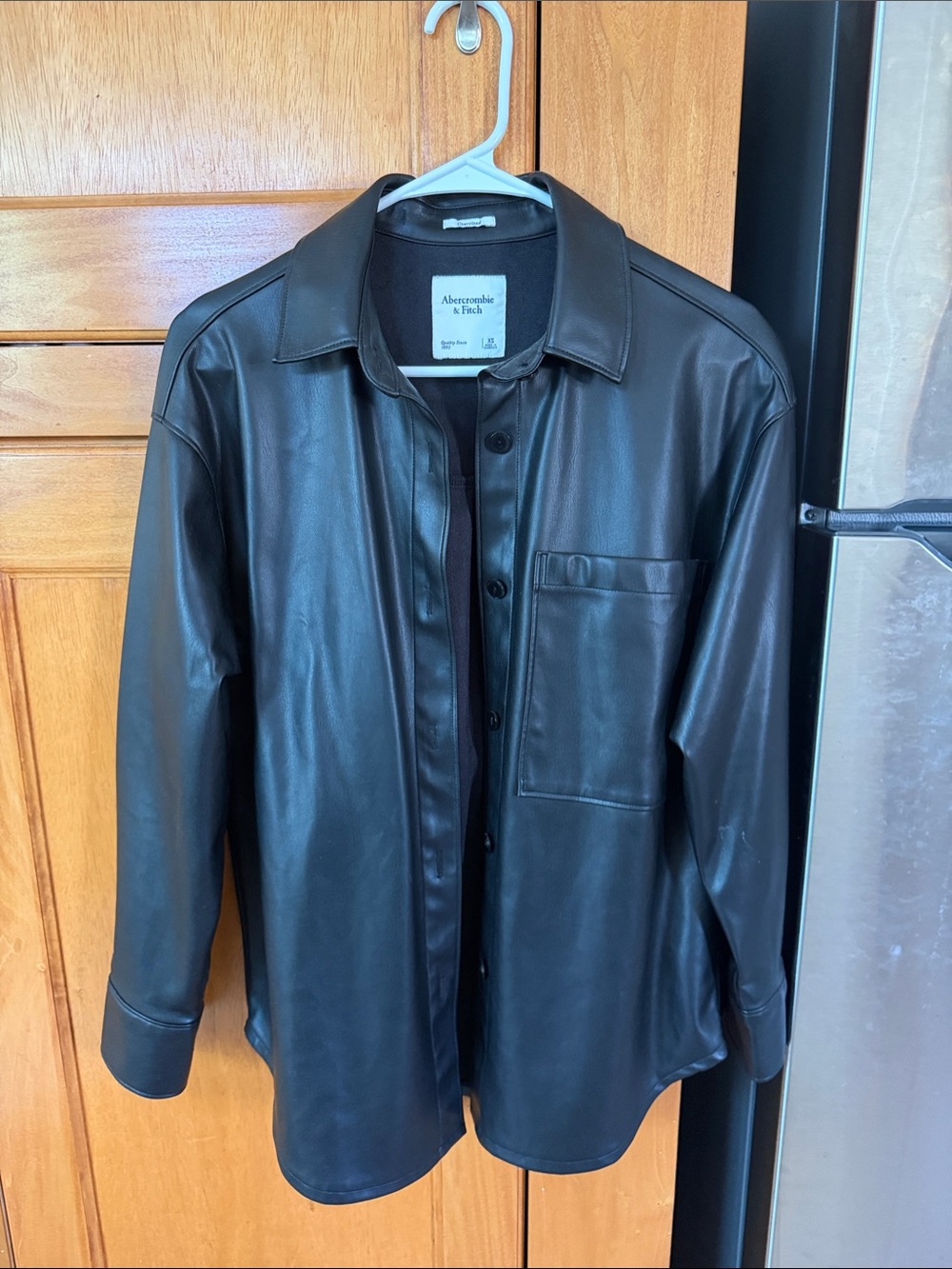Abercrombie & Fitch Black Faux Leather Shirt Jacket